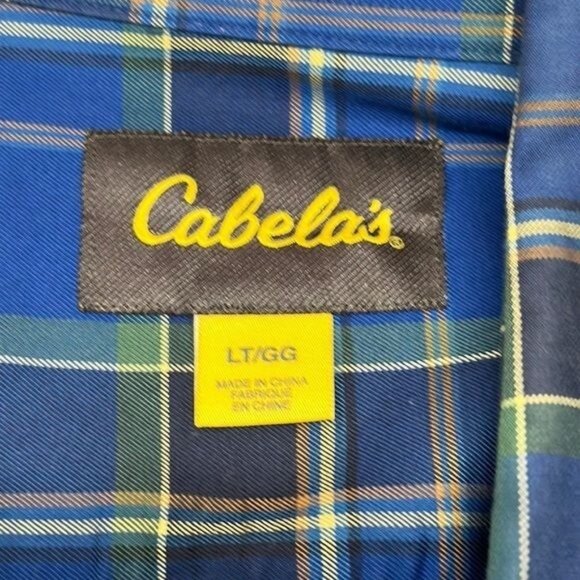 Cabela’s Button Up Blue Plaid Shirt White Yellow Cotton Size Large Tall - Picture 3 of 4